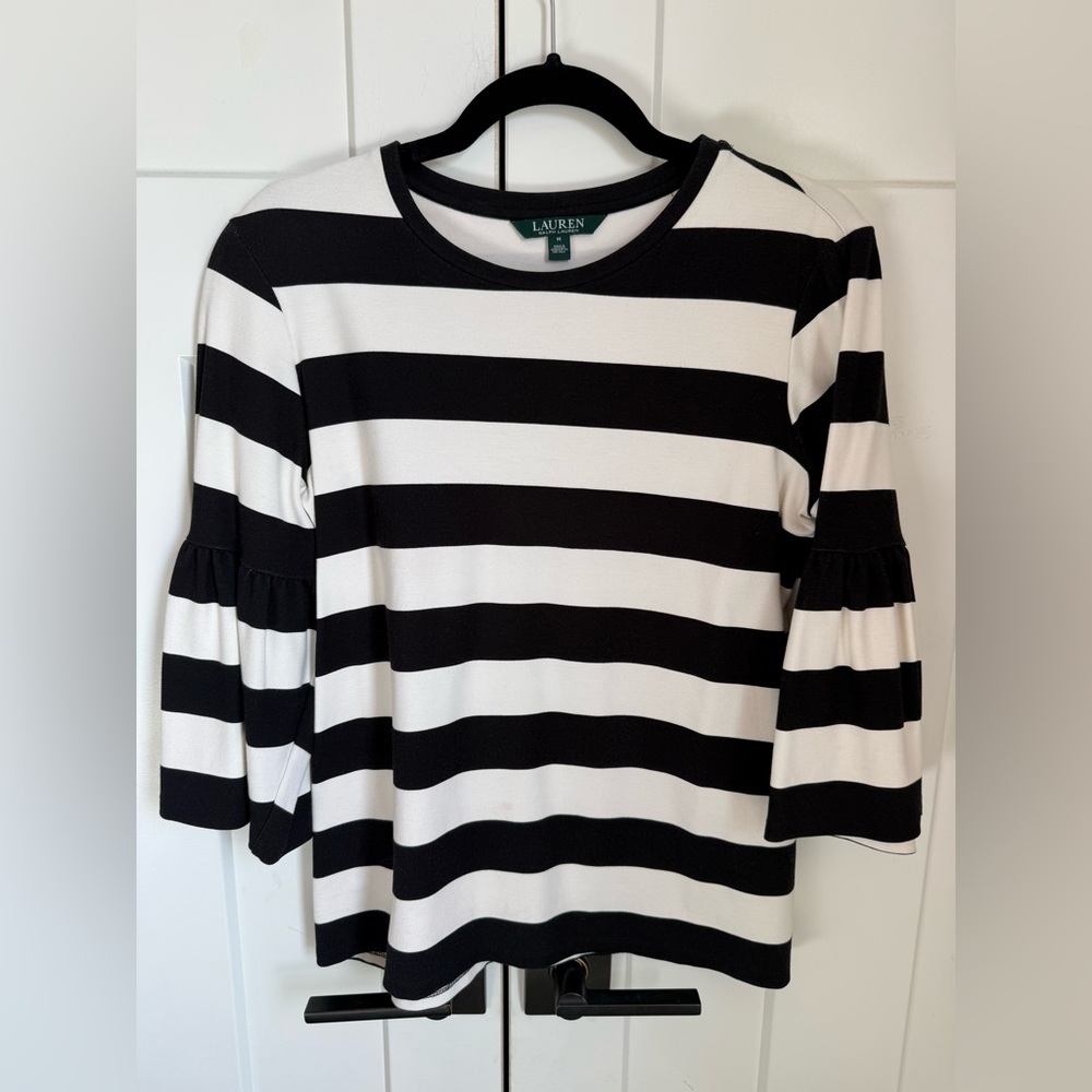 Ralph Lauren Black and White Striped Long Sleeve Top size M. Like new!